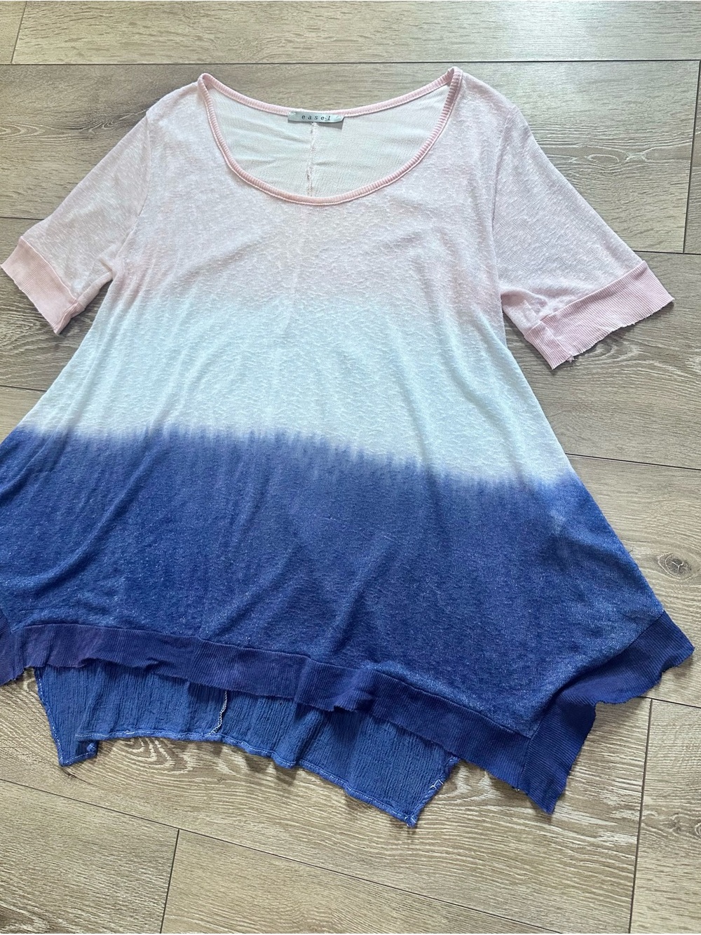 Easel Ombre Dip Dye Sharkbite Hem Tunic Top Oversized Rayon Slub Knit - Picture 4 of 10